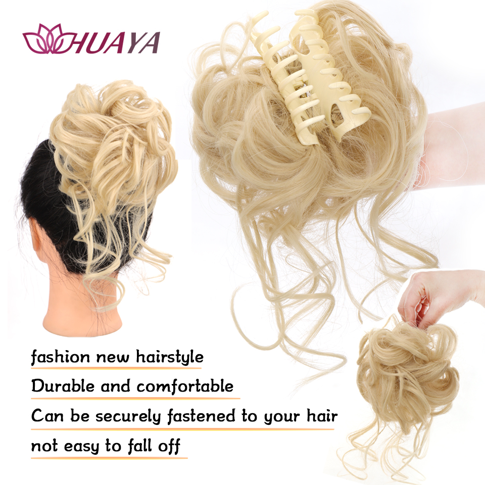 Moño de pelo sintético para mujer, moño desordenado, extensiones de cabello Updo despejadas con Clip de garra, horquillas rizadas, negro y marrón