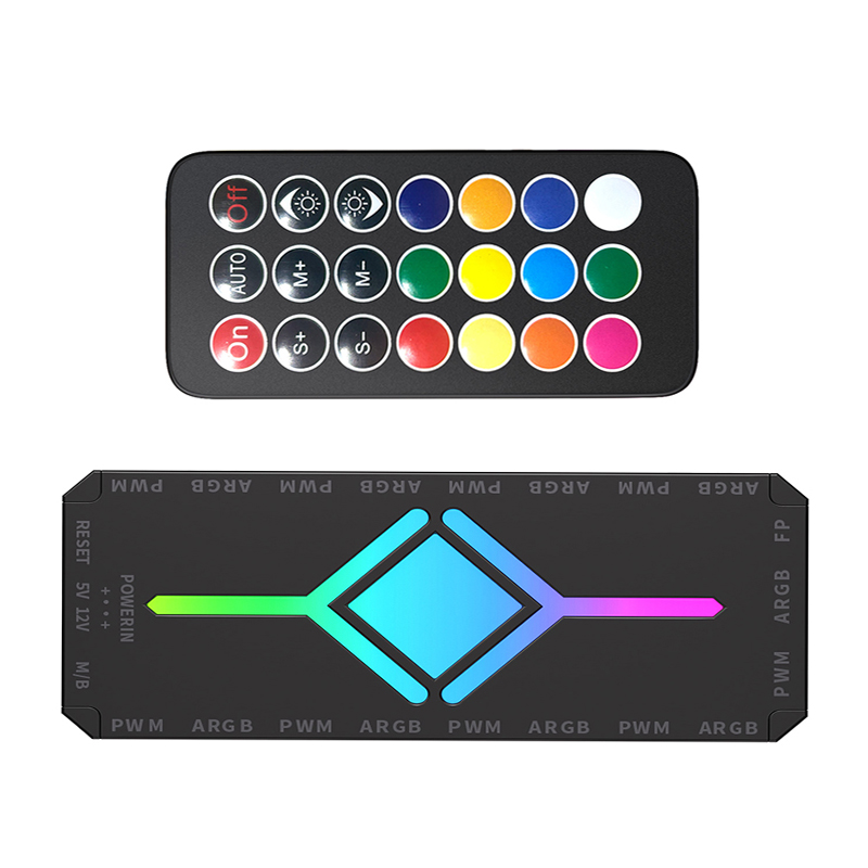 TEUCER Lüfter Intelligente Temperaturregelung 5v3 Stift Göttliche Lichtsynchronisation ARGB Hub PWM Hub Drahtlose Fernbedienung: Schwarz