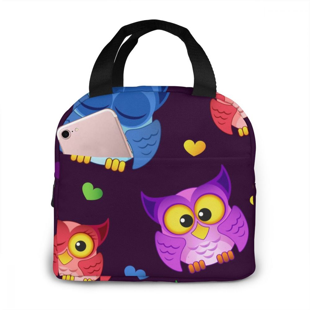 Nette Bunte Eulen Kühltasche Tragbare Reißverschluss Thermische Mittagessen Tasche Bequem Mittagessen Kasten Tote Lebensmittel Tasche