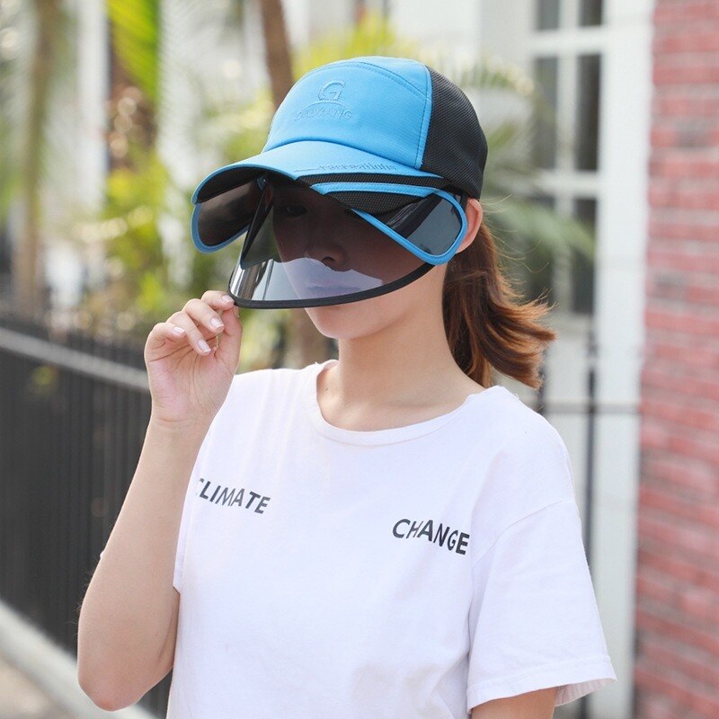 Sun Visors for Women Men Face Cover Protection Sun Shield Visor Hats Adjustable Long Visor Brim Face Shield Anti-Droplet Unisex