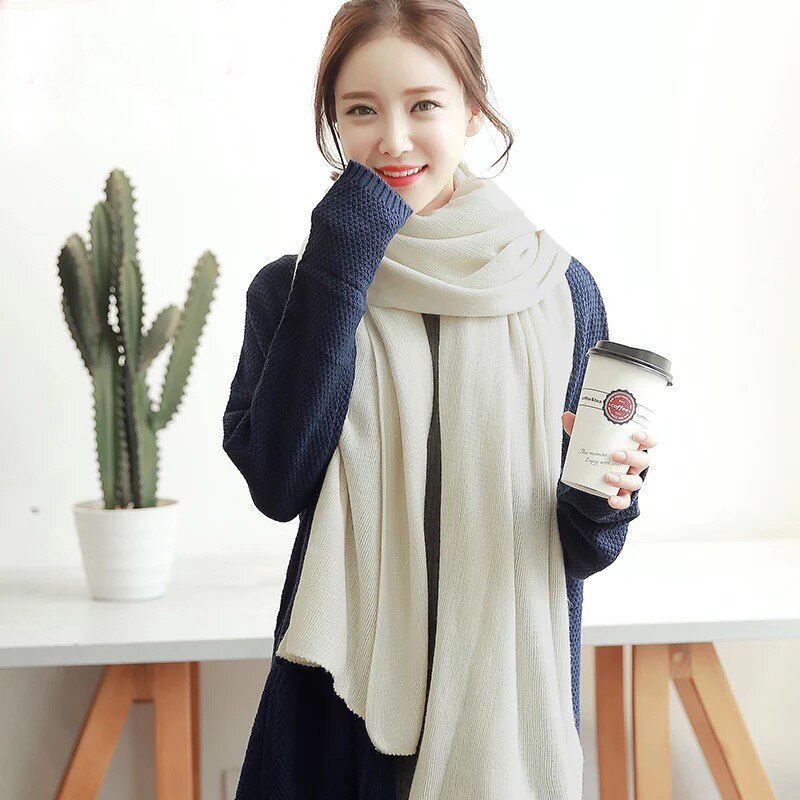 Écharpe longue tricotée pour femmes | Écharpe blanche, unie, tricotée, Pashmina, châles à envelopper, pour filles, cou de Snood, noir, gris, rouge: Beige