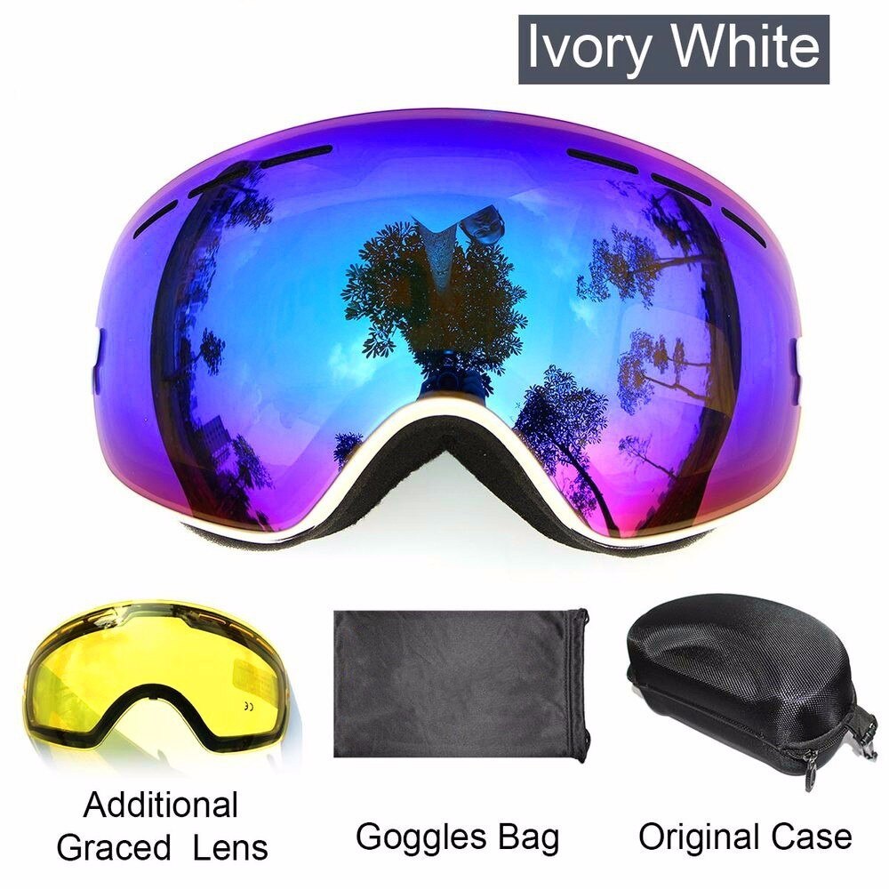 BENICE snowboard goggles 2 dubbele lens UV400 anti-fog sferische ski bril skiën mannen vrouwen ski bril + lens + Box Set: LvoryWhite