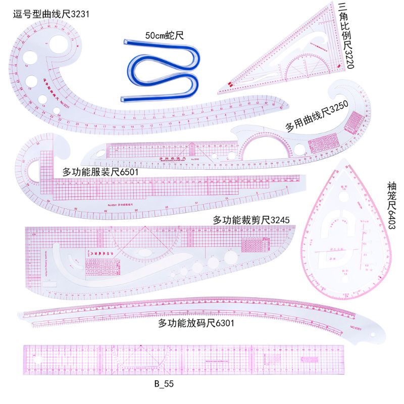Ruler French Curve Cutting Rulers Yardstick Sewing Tools Measure Dressmaking Comma Line Straight Ruler Sewing Clothing Rulers: 5A29517