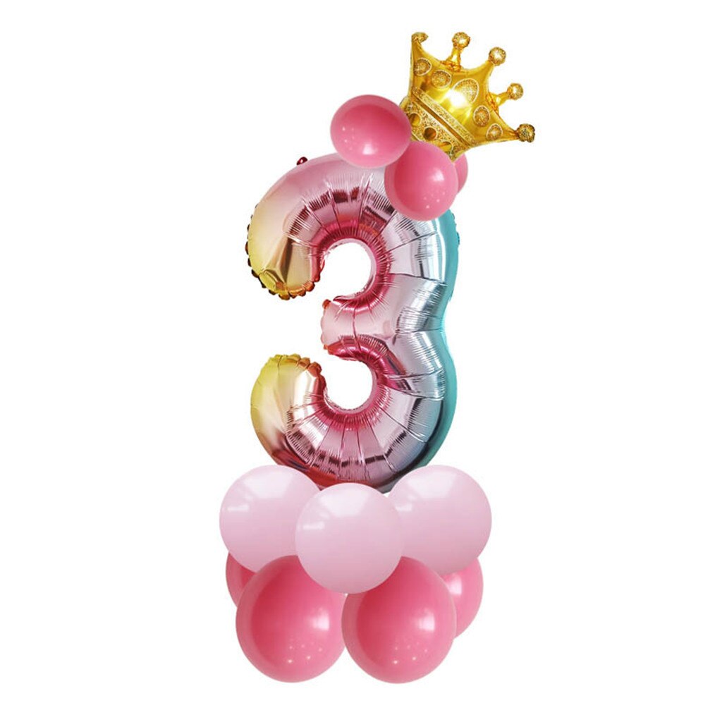 Rainbow Number Foil Balloons 32 inch Balloon Crown Digital Helium Ballon Wedding Decoration Birthday Party Supplies: D