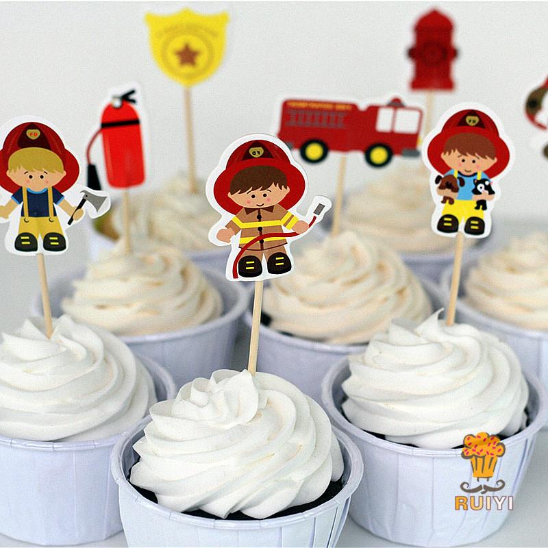 24 stk brandmand kage toppers cupcake plukker sager brandmand børn fødselsdagsfest dekoration baby shower candy bar