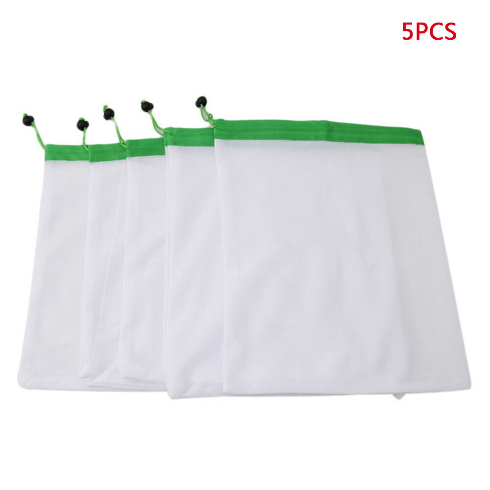 5- pack herbruikbare groente- en fruittassen, zwart touw, gaas, groente- en fruitspeelgoed, opbergzak, gaaszakken: 12 x 14 inch