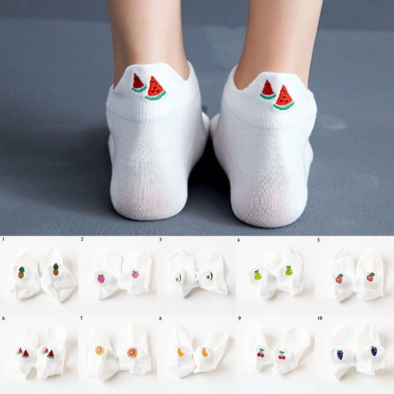 Cartoon Embroidery Fruit Ankle Socks Women Cotton white Short Socks Female Casual Summer Thin Boat Socks Hipster