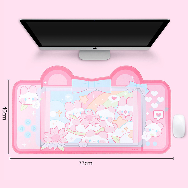 Large Kawaii Gaming Mouse Pad Cute Pink Purple Sakura Bunny Desk Pad Water Proof Nonslip Laptop Desk Accessories for Gaming: Khaki