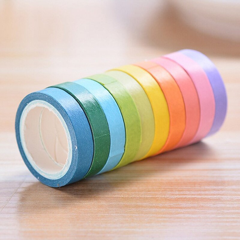 10 Pcs/Set Rainbow Solid Color Masking Washi Sticky Paper Tape Adhesive Scrapbooking Deco Masking Washi Tape