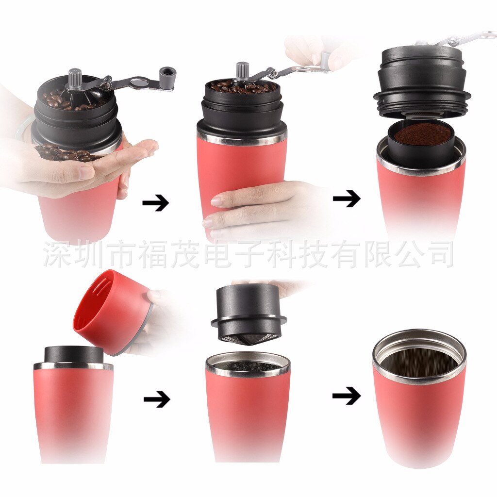 Red Manual Coffee Maker Coffee Bean Grinder Portable Espresso Machine Coffee Pressing Bottle Pot Coffee Tool For Outdoor Travel