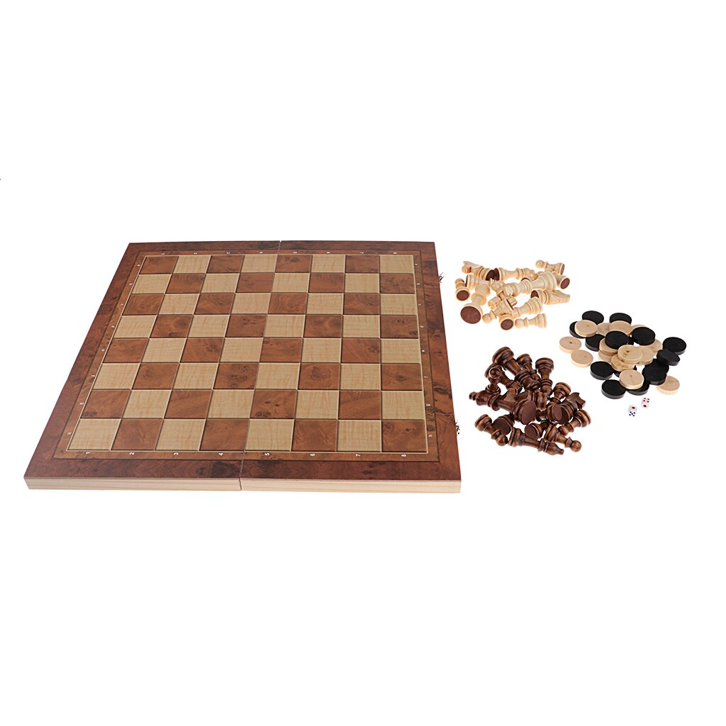 Chess & Checkers & Backgammon 3 in 1 Chess Toy Wooden Chess Tournament Chess Checkers Set 44 x 44cm