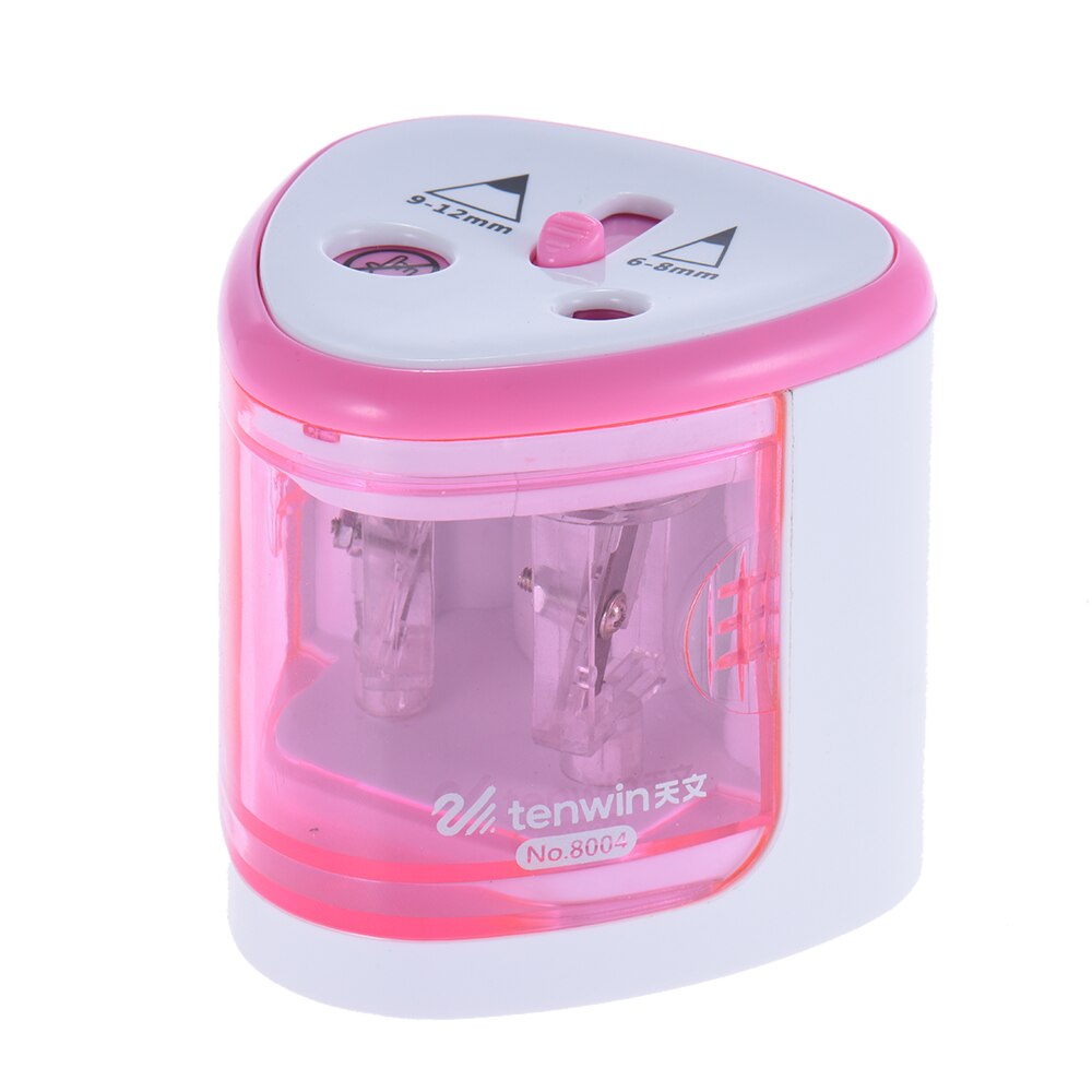 Multi-functional Automatic Electric Pencil Sharpener Battery Operated with 2 Holes small size for Home School Student: Pink