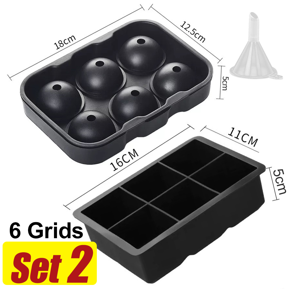 Grote ijsblokjesvormen Set Siliconen Whiskey Ice Cube Ball Mold Ronde vierkante trays voor cocktails Bevriezen zelfgemaakte Iced Drink Barbenodigdheden: Marineblauw