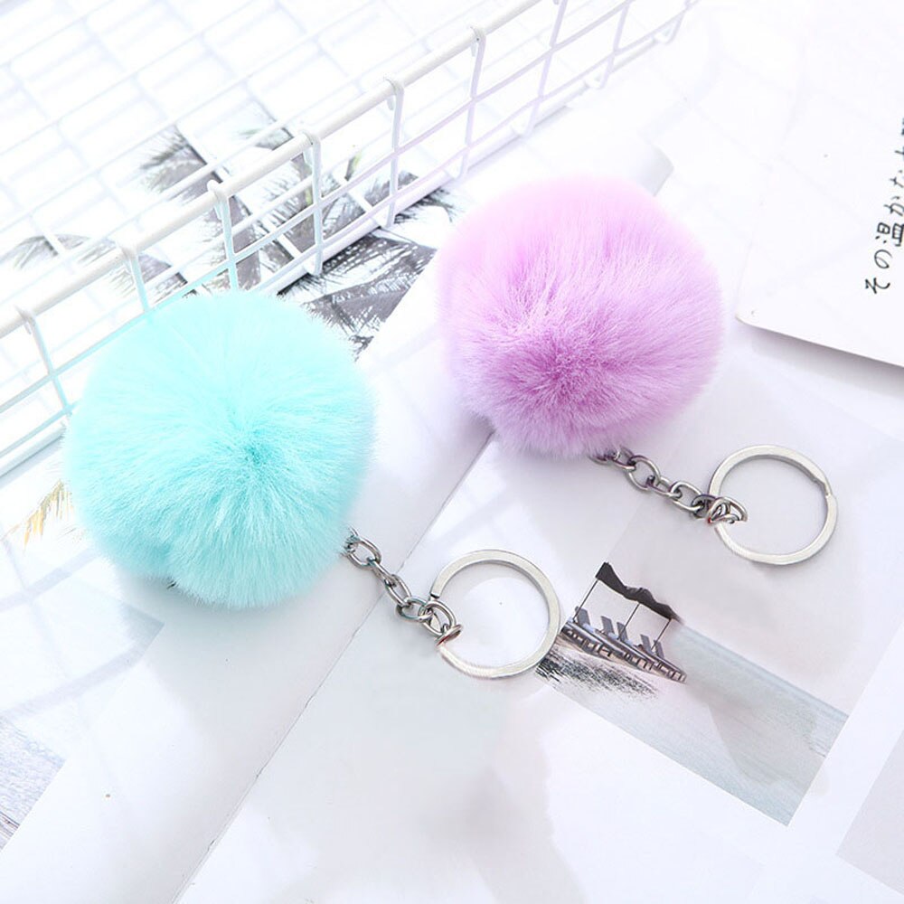 20 Colors Fluffy Fur Pom Pom Keychains Soft Faux Fur-like Ball Car Keyring Key Holder Women Bag Pendant Jewelry