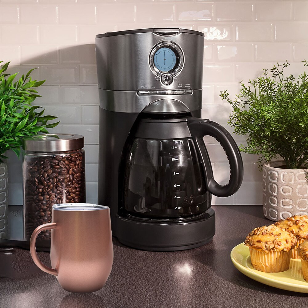 Unbreakable Stainless Steel Exquisite Simple Cup Bar Drinkware Double Wall Sealed Portable Wine With Lid Curved Handle Insulated