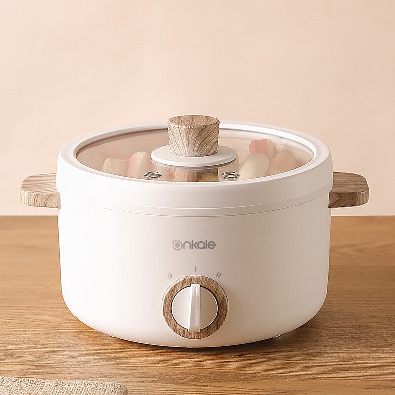 Multifunctional Electric Cooker Mini Electric Pot Noodle Cooker Student Dormitory Rice Cooker Integrated Electric Wok: 220V White