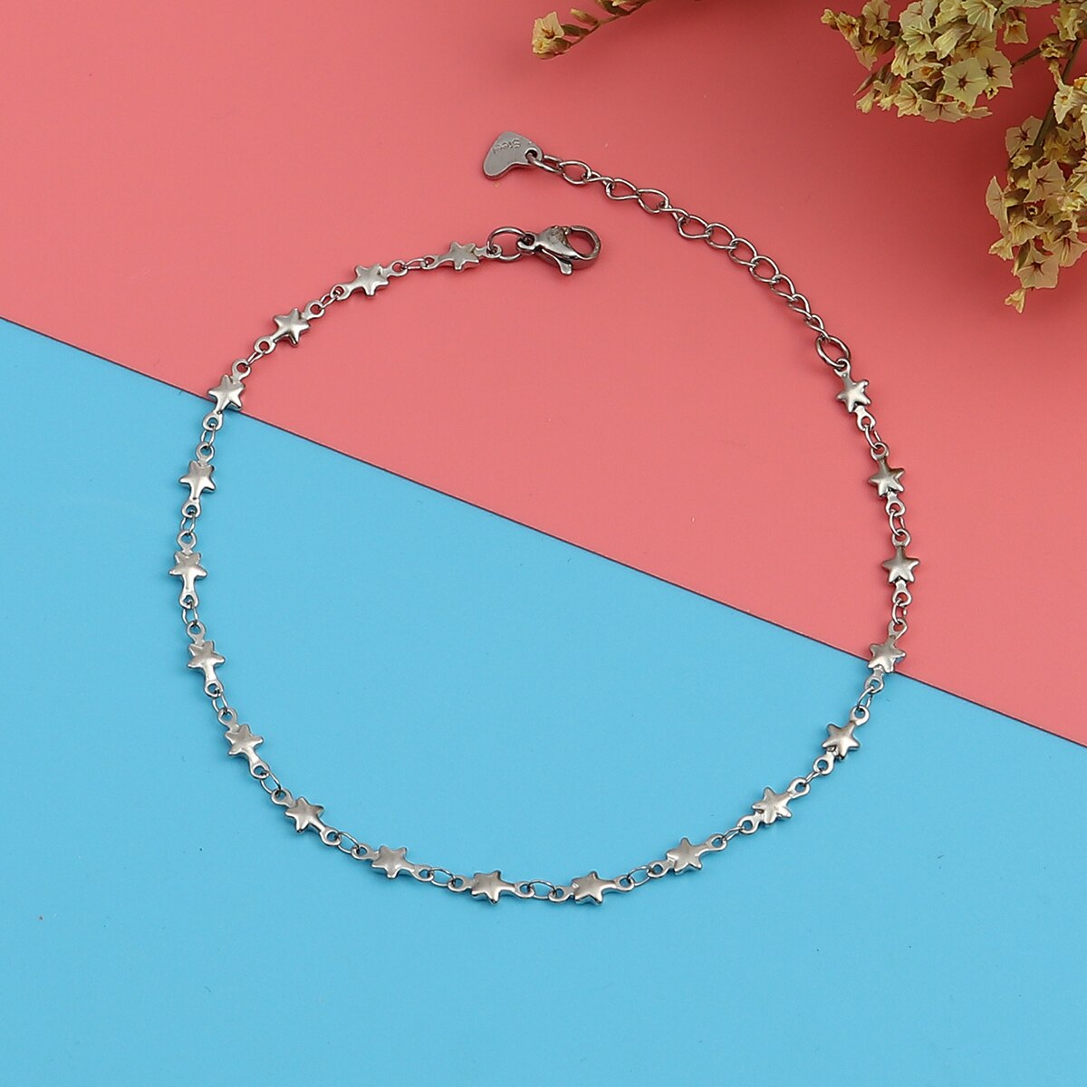 Exquisite Vrouwen Enkelbandje 304 Roestvrij Staal Zilveren Kleur Ster Cadeaus Voor Vrouwelijke Strand Voet Ketting Sieraden 23Cm (9 ") lange, 1 Stuk