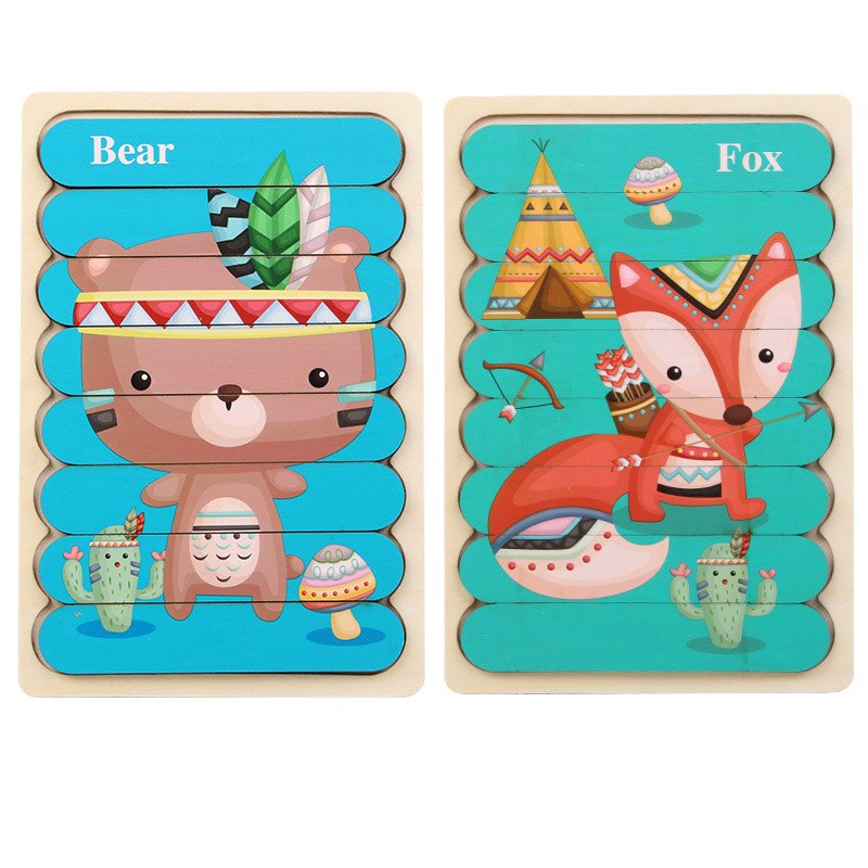 2Pcs Kids 3D Strip Jigsaw Puzzle Cartoon Animals/traffic Wooden Toy Early Learning Toys For Children Montessori Educational: 06