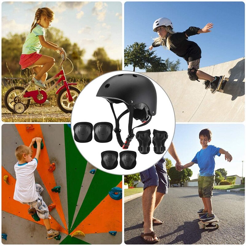 7 st hjälmskydd för barn armbåge knä handledsskydd sport skyddsutrustning set cykling skridskoåkning rullsport utrustning