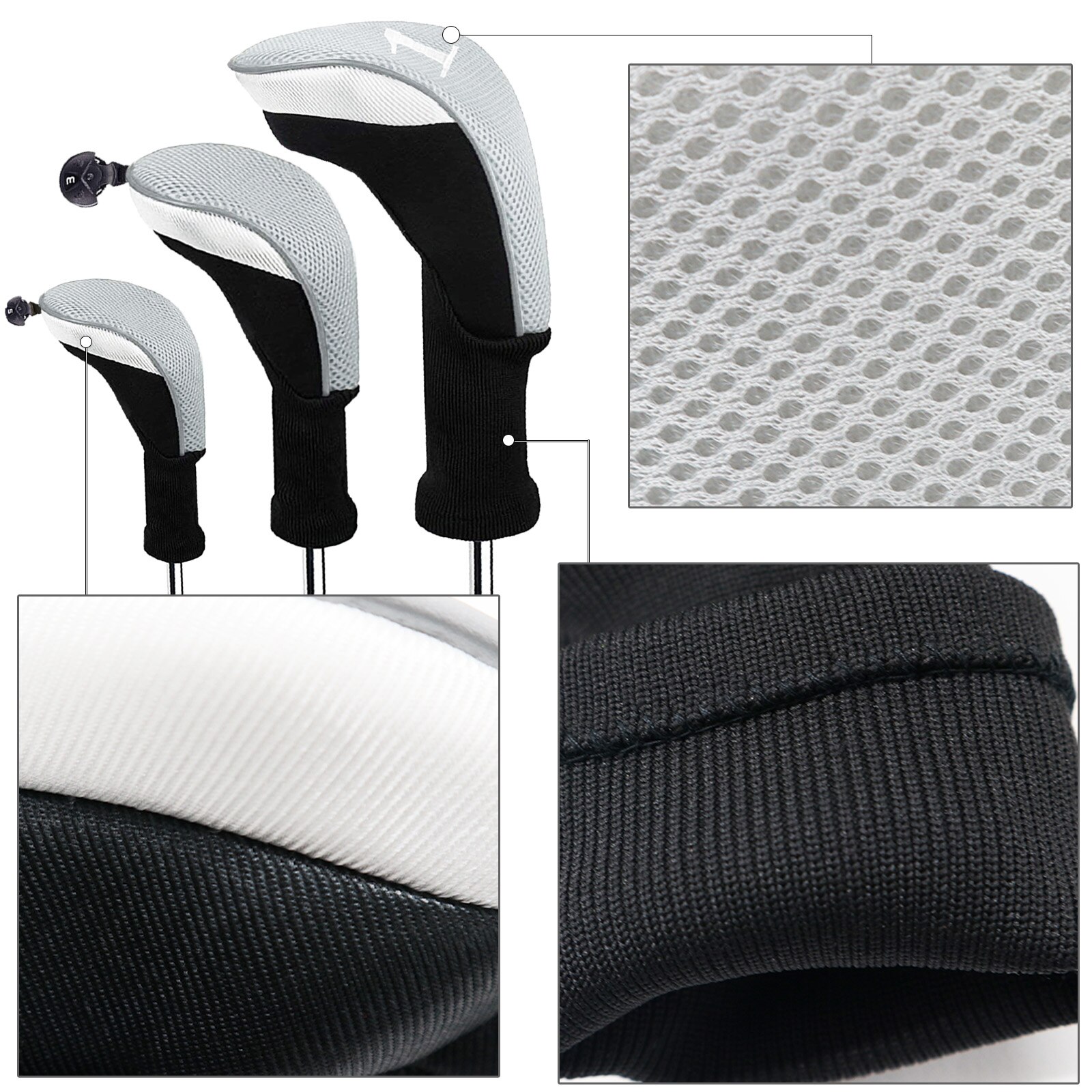 Outdoor Golf Club Head Covers for Woods with Number Tag Long Interchangeable 1 3 5 7 X Driver Fairway Hybrid