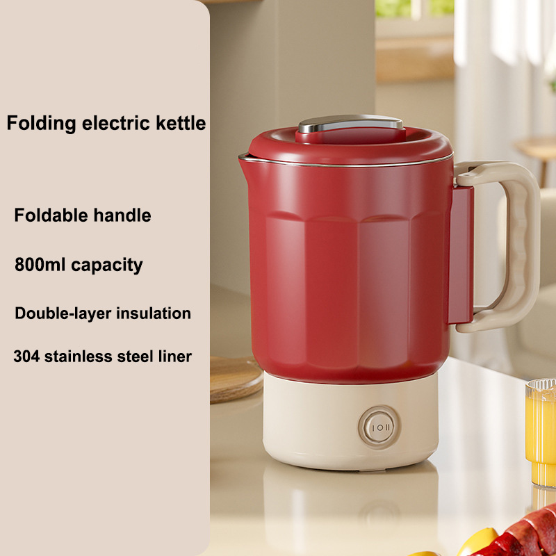800ml 3 in1 Electric Kettle 304 Stainless Steel Folding Travel Kettle Portable Household Multi-function Cooking Pot Pot: Yellow / EU