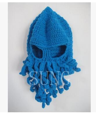 Grappige winter octopus muts baard brei muts voor kinderen 9 kleuren beschikbaar: Hemelsblauw