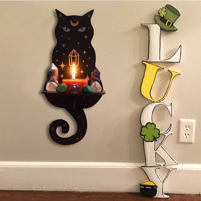 Candelabro colgante de pared , tallado en madera, búho, animales, zorros, gato, libro, estante de almacenamiento de cristal, de decoración para el hogar, Navidad y Año