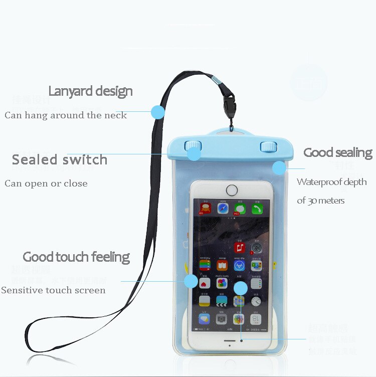 Udendørs sport mobiltelefon vandtæt taske til snorkling svømning dykning rafting gennemsigtig undervands svømmetaske telefon etuier