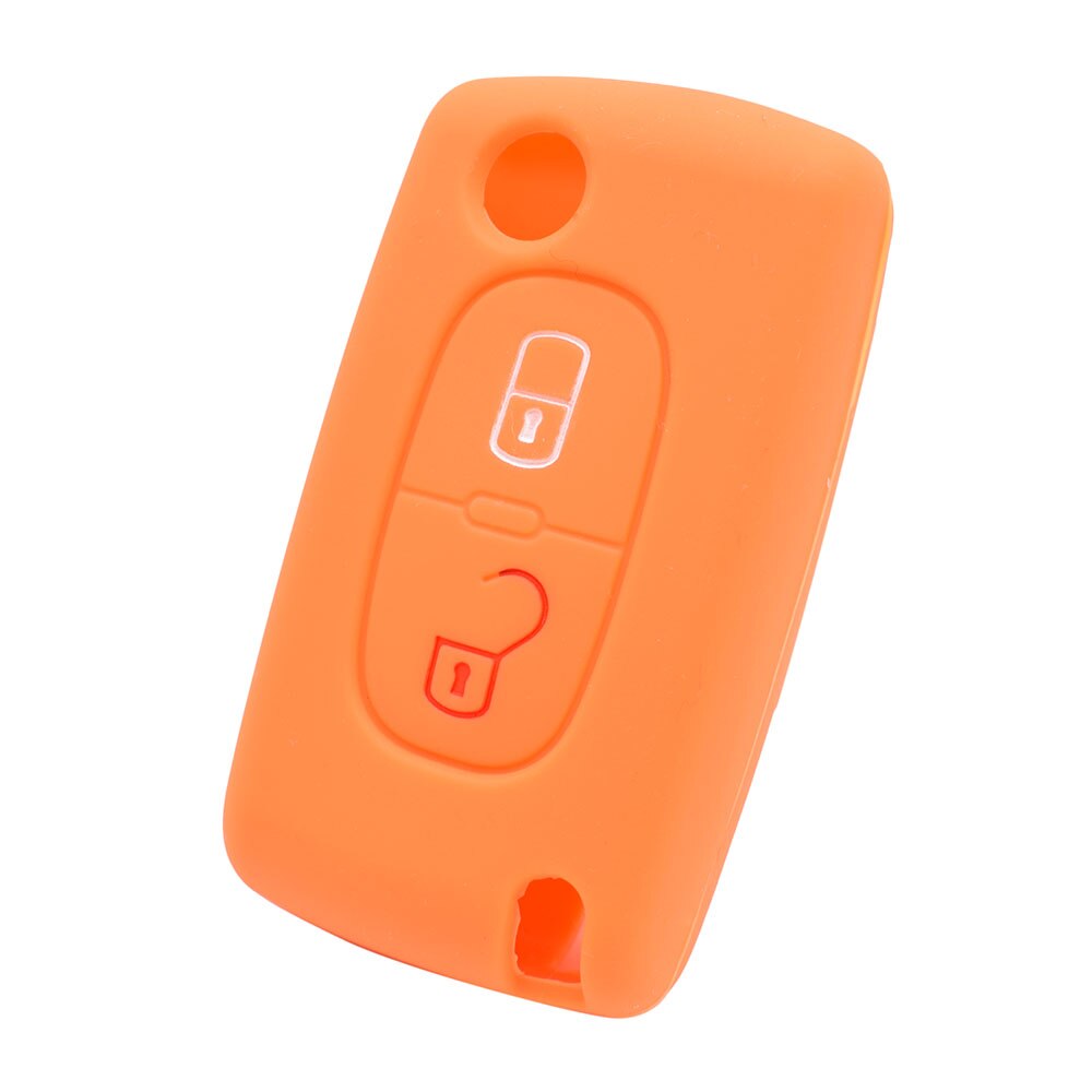 Tilbehør 2- knaps nøgledæksel passer til peugeot 307 308 406 407 408 107 206 207 607 fjernbetjeningsholder etui fob shell kædering: Orange