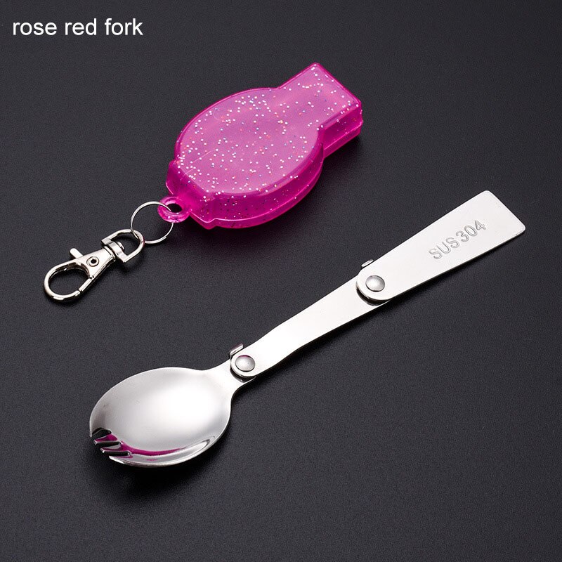 Haushalt küche tragbare löffel und gabel integrierte Dual-zweck klapp gabel löffel edelstahl küche zubehör: Rose rot Gabel