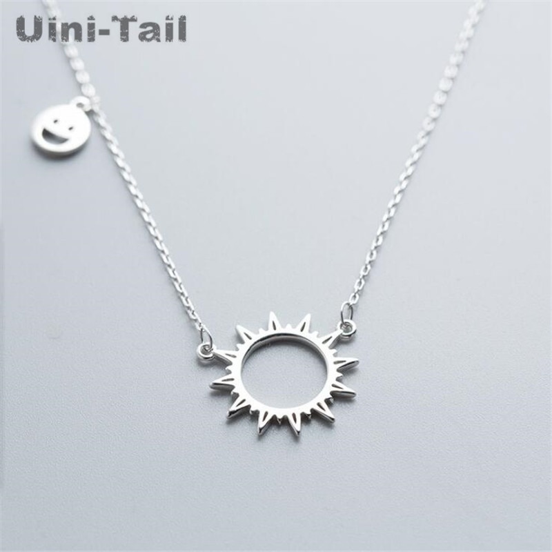 Uini-tail offre spéciale 925 en argent sterling soleil sourire collier simple tempérament doux creux fille bijoux