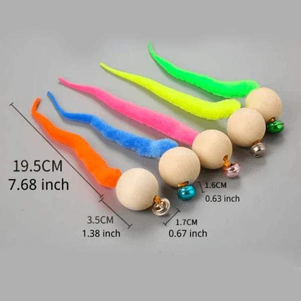 Wiggly, bolas, Cascabel para gatos, juguete para masticar, Bola de madera, Wiggly Tail, campana con sonido de gatito, morder, juguetes para gatos