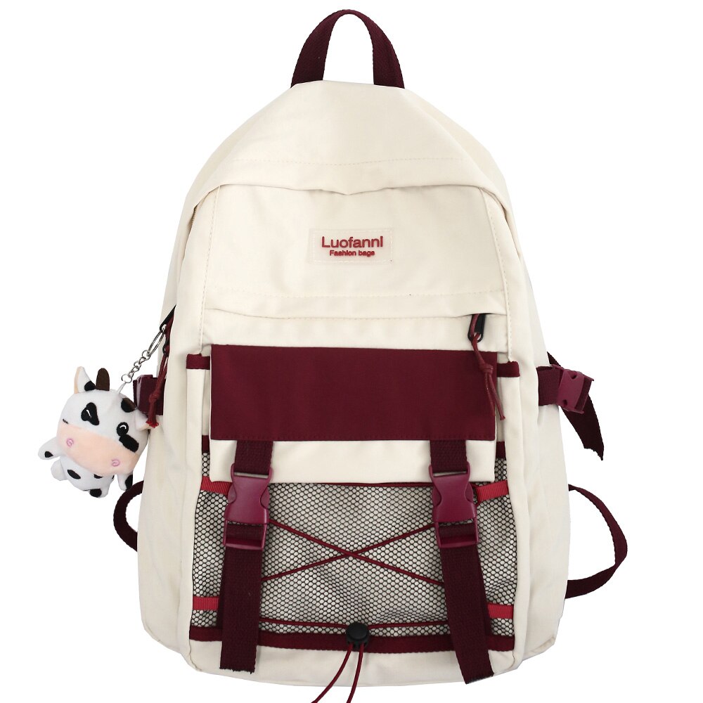 Vrouwelijke Mesh Harajuku Rugzak Student College Reizen Vrouwen Schooltas Kawaii Mode Boek Rugzak Leuke Meisje Laptop Tas Dame: white / No Cows pendant