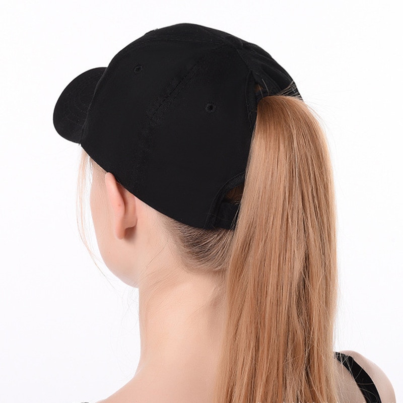 Ponytail Baseball Cap Women Men Solid Color Cotton Breathable Sunshade Sun Hat