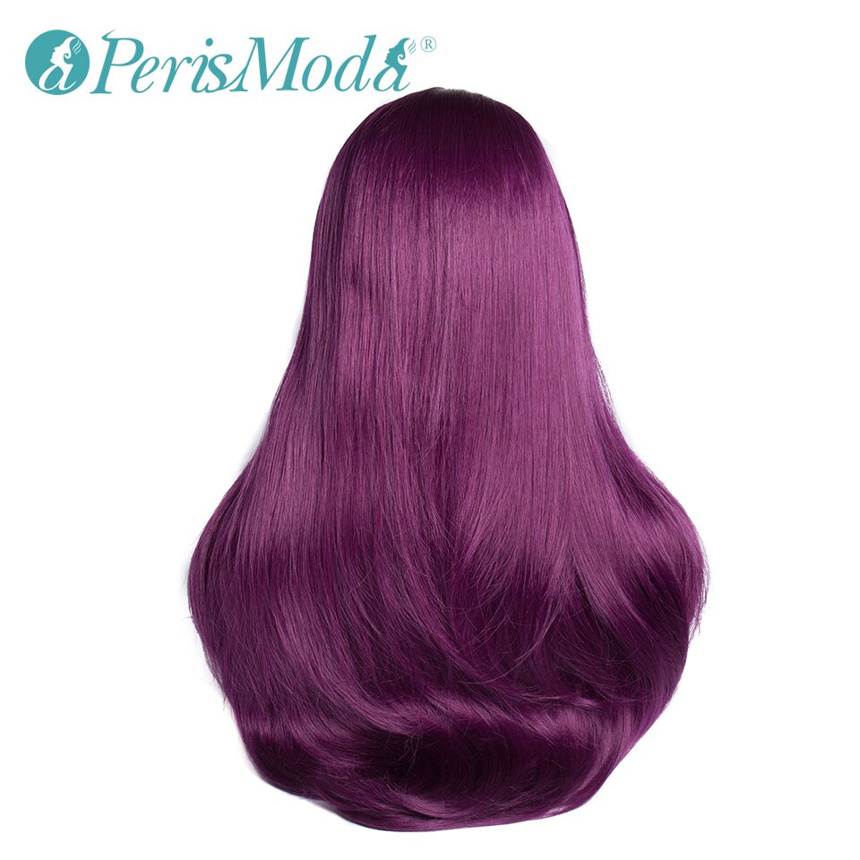 Pelucas frontales de encaje sintético para mujer, pelo largo liso, marrón oscuro, Morado, rojo, resistente al calor, pelucas de pelo sintético: Purple