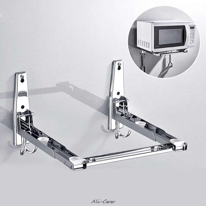 Soporte para horno microondas de acero inoxidable para cocina, soporte de pared extensible y resistente, estante de Navidad fácil de instalar 2x