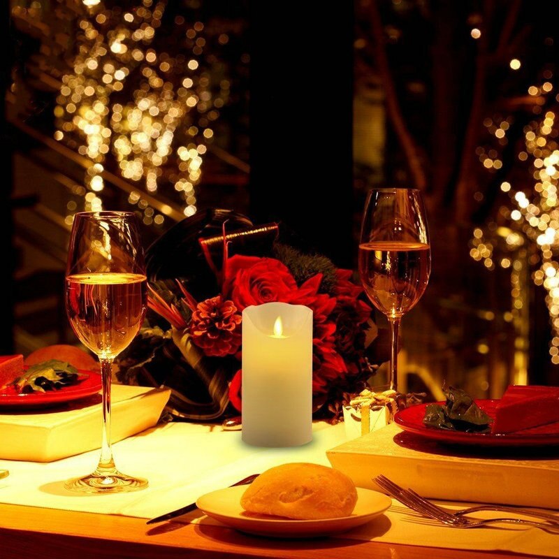 Lot de 5 bougies led en cire de paraffine Rechargeable, mèche mobile à bord ondulé, décoration de bar pour fête de mariage et noël (H)