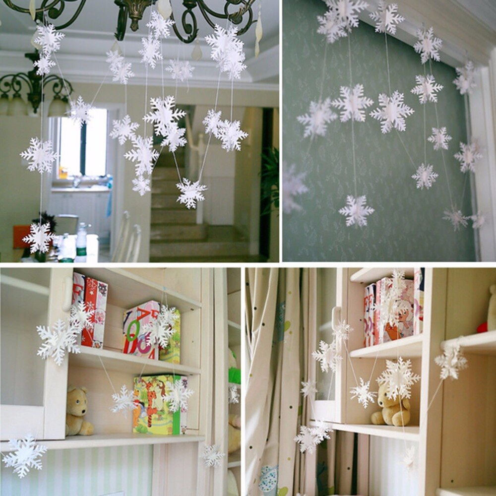 3M Zilveren Sneeuwvlok Vorm Papier Guirlande Kerst Scène Nieuwjaar Decor Frozen Feestartikelen Bruiloft Decoratie