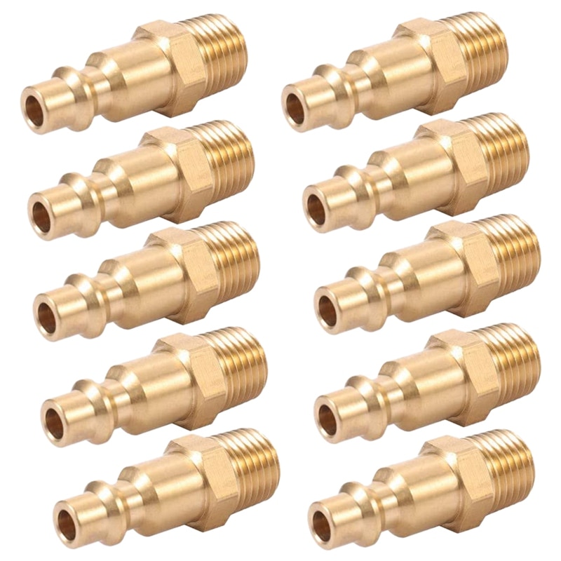 Brass 1/4 Inch NPT Male Air Hose Quick Connect Adapter,Air Coupler Plug Kit,Air Compressor Fittings 10Pcs (Male NPT)