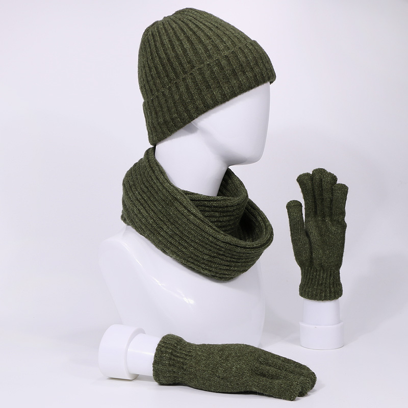 Set van 3 stuks skullies muts, sjaal en handschoenen voor mannen en vrouwen, winter, buiten, warme dikke mutsen, muts met voering, ring, sjaals, handschoenen met lange vingers, zachte hals, bivakmuts, muts, muts