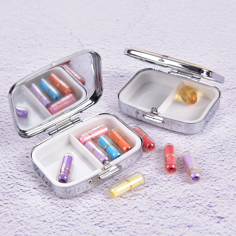 1PCS Portable Metal Round Flower Print Organizer Cute Compartment Pill Case Storage Tablet Container Medicine Box: MULTI