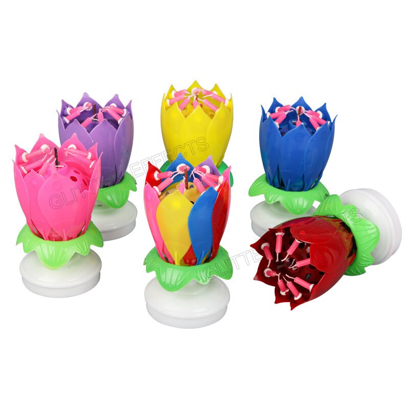 Wedding Birthday Party Candles Musical Lotus Flower Rotating Happy Birthday Candle Home Decoration