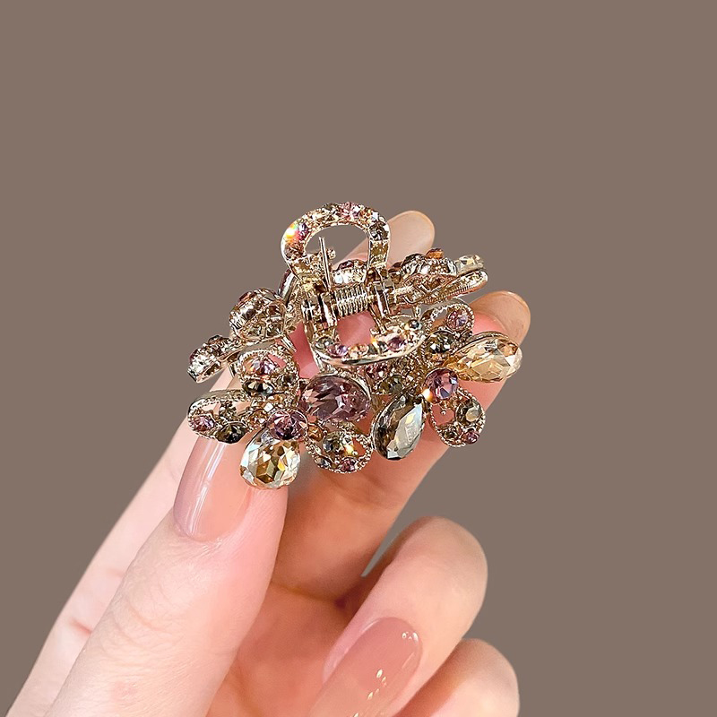 Clip de agarre para el cabello con flores brillantes para mujer, nueva , aleación de diamantes de imitación, horquillas elegantes para cola de caballo de verano, accesorios para el cabello