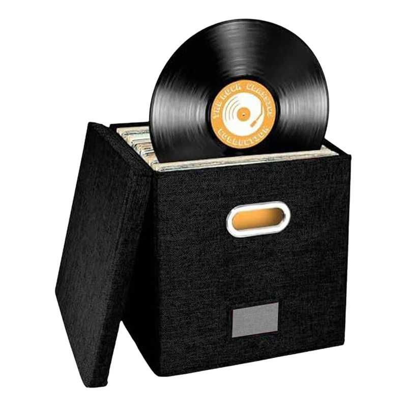 Aufbewahrungsbox für Schallplatten, Schallplattenetui für LP-Album, Aufbewahrung von Leinenstoff, Aufbewahrungskiste, Würfelbehälter mit Deckel: Grün