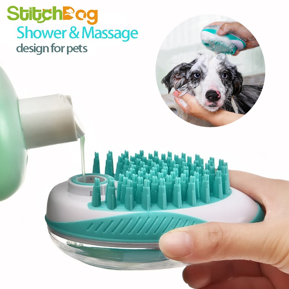 Cepillo para baño de perro 2 en 1 para mascotas, peine para masaje de SPA de silicona suave, aseo de pelo para perros y gatos, herramienta de limpieza para perros