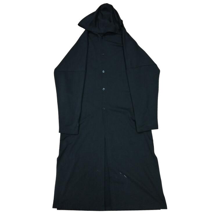 Trench con cappuccio giacca lunga mens stile gotico mantello vintage hiphop cardiagn primavera estate uomo nero sottile punk rock hip hop: L