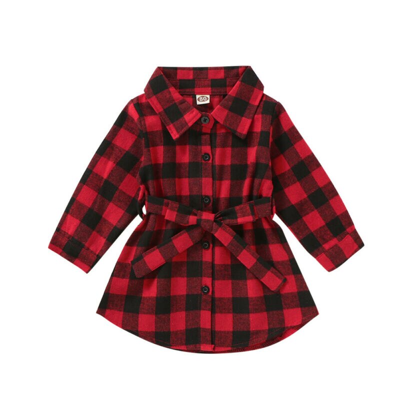 Baby peuter meisje lange blouse rood geruit kerstkleding shirt buiten baby meisje kleding top