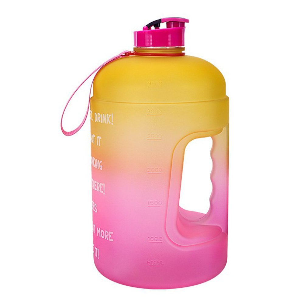 3.78L Gradiënt Kleur Stro Bidon Outdoor Fitness Water Cup Met Tijd Fitness Sport Fles Met Deksel