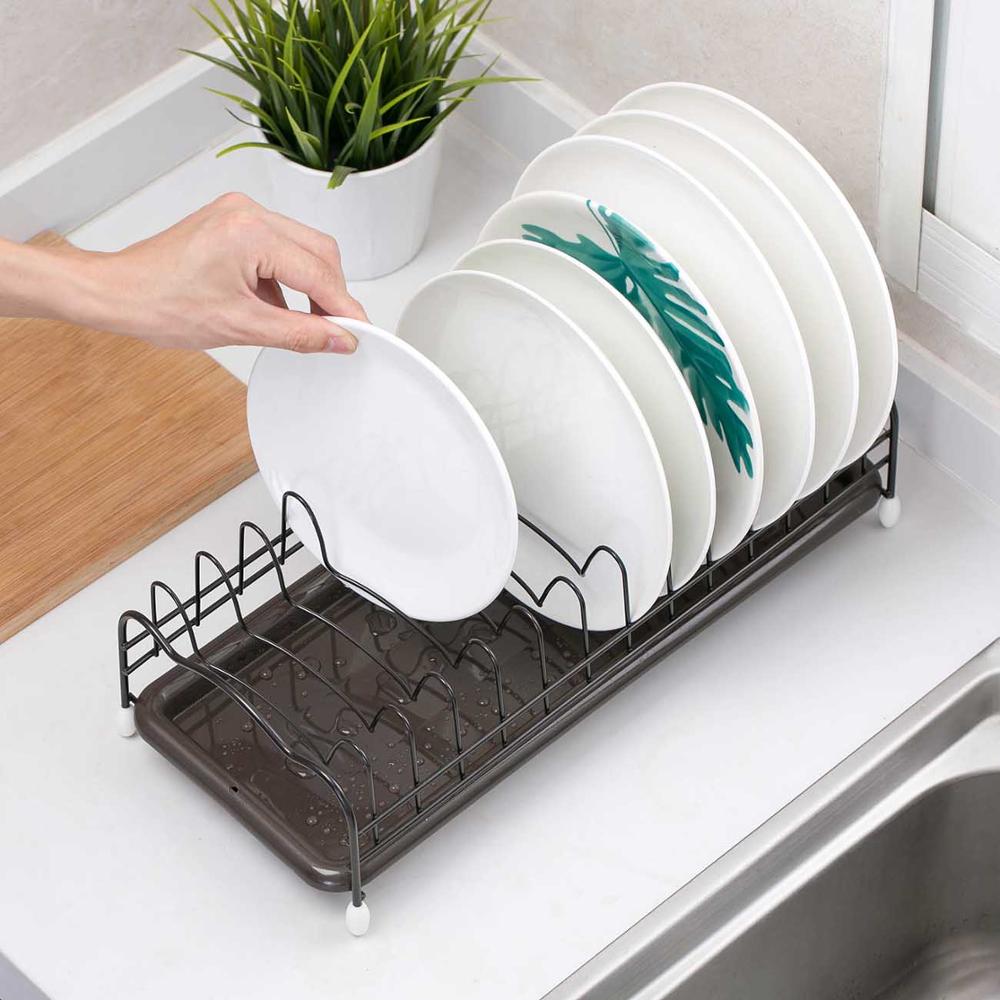 Jern køkkenopvask tørreholder med bakke bordservice opbevaring hylde plade opvaskestativ afløbskab køkkenarrangør