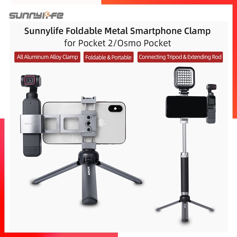 Aluminum Alloy Metal Smartphone Clamp Foldable Camera Mount Holder for DJI POCKET 2/OSMO POCKET Handheld Gimbal Accessories